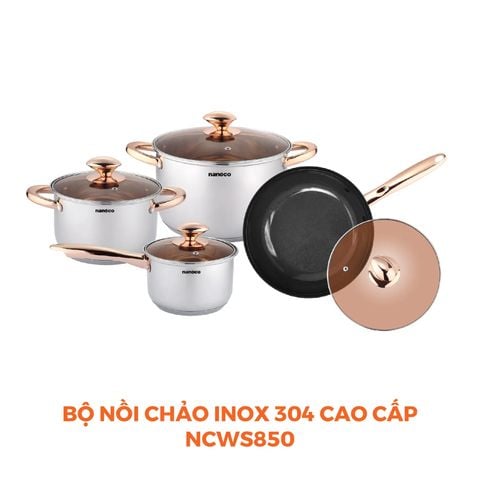 Bộ nồi chảo 4 món inox 304 Nanoco model NCWS850