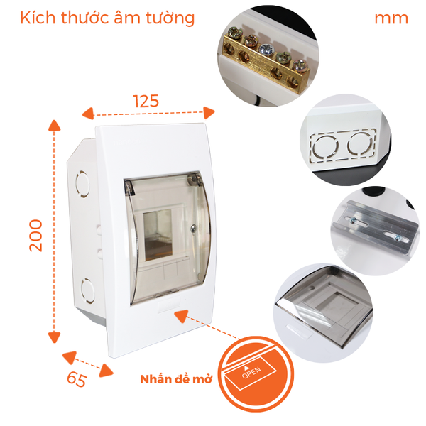 Tủ điện âm tường Nanoco model NDP104P-1/ NDP108P-1 (mặt nhựa đế nhựa)