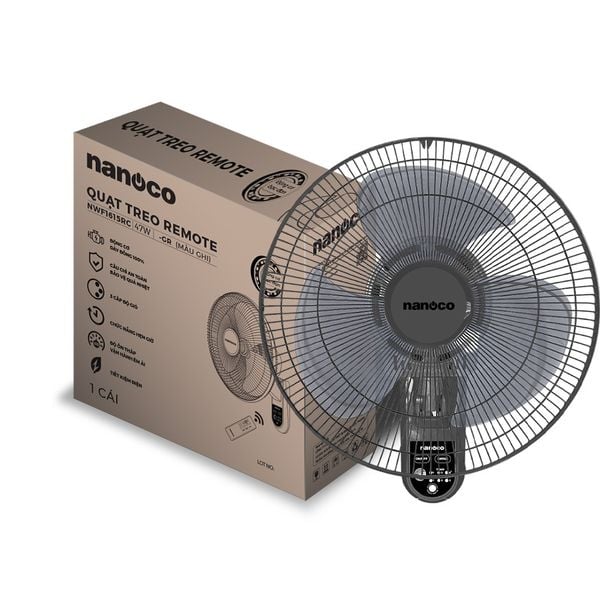 Quạt treo tường Nanoco model NWF1615RC-GR màu ghi (3 chế độ gió, công suất 47W)