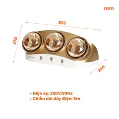 Đèn sưởi gắn tường 3 bóng 825W Nanoco model NBH641S/NBH650G/NBH626G