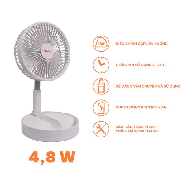 Quạt sạc gấp gọn tiện lợi Nanoco model NFF1617