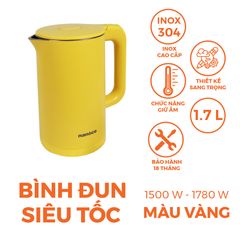 Bình đun siêu tốc inox 304 Nanoco model NKT1750 dung tích 1.7 lít (đèn LED báo sôi, giữ ấm sau khi sôi)