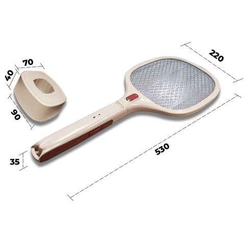 Vợt muỗi Nanoco màu kem model NMR103BE (pin lithium 18650h-220V, cổng sạc Micro USB 5V, dây sạc, đế cắm đi động)