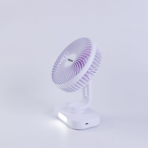 Quạt sạc Nanoco model NRF6219W màu trắng, 6inch, có xoay, có đèn