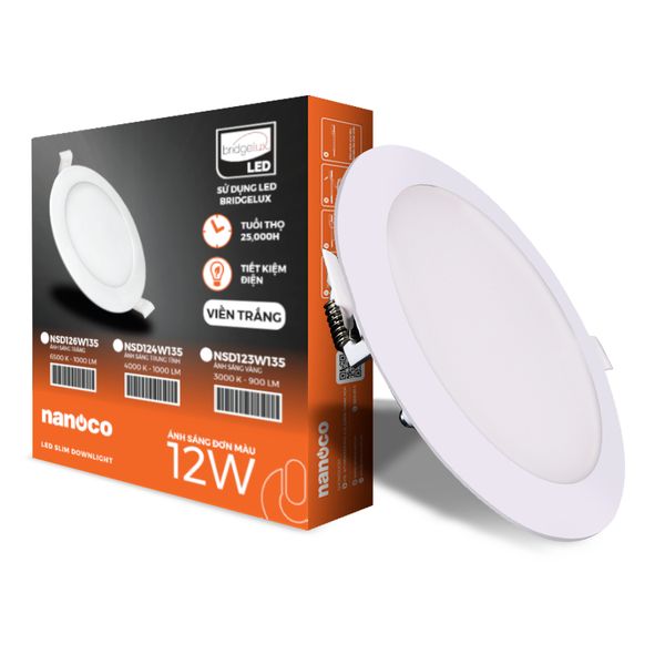Đèn downlight LED Nanoco φ135 12W viền vàng/ trắng/ bạc (ánh sáng trắng/ trung tính/ vàng)