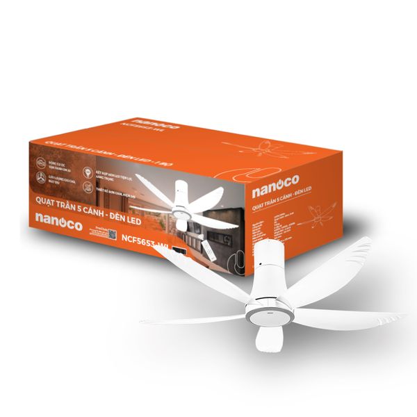 Quạt trần 5 cánh - Đèn Led có remote Nanoco model NCF5653-WL ( Công suất 69W, động cơ DC)