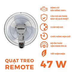 Quạt treo có remote Nanoco model NWF1612RC (3 cấp độ gió, công suất 47W)