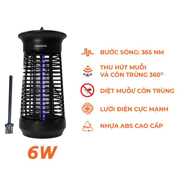 Đèn bắt muỗi Nanoco model NML06B/ NML18B tiêu diệt muỗi với lưới điện mạnh mẽ (công suất 6W/ 8W)