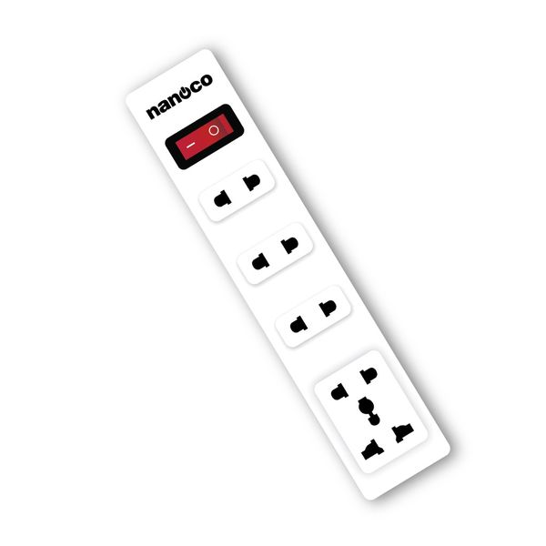 Ổ cắm có dây Nanoco model NES4213-S1 (1 ổ đa năng, 4 ổ 2 chấu, 1 công tắc, dây điện 3m và 5m)