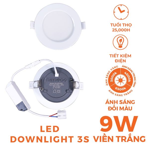 Đèn LED Downlight 9W Nanoco 3S Series 4 chế độ màu NDL09CW90/NDL09CS90/NDL09CG90