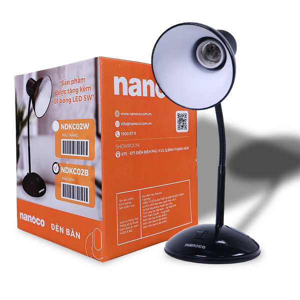 Đèn bàn E27 Nanoco model NDKC02 (không bóng) + tặng kèm 1 bóng Led bulb đui E27- 5W