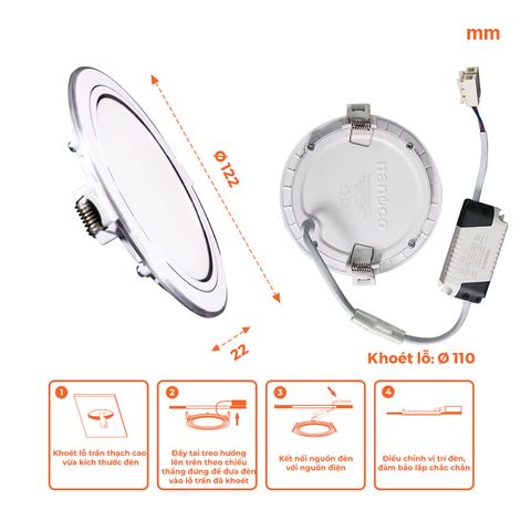 Đèn downlight LED Nanoco φ135 12W viền vàng/ trắng/ bạc (ánh sáng trắng/ trung tính/ vàng)