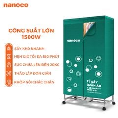 Tủ sấy quần áo Nanoco Model NCD1502 màu xanh, công suất 1500W, (sức chứa ≤ 20kg)