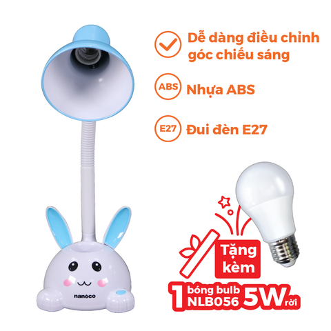Đèn bàn Nanoco thiết kế hình thỏ dễ thương model NDKC01 (không bóng) + tặng kèm 1 bóng Led bulb đui E27- 5W