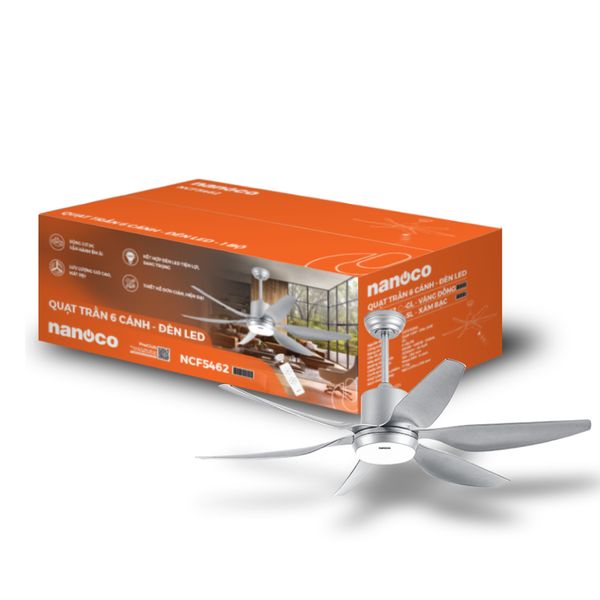 Quạt trần 6 cánh - Đèn LED có remote Nanoco model NCF5462-GL/SL (Công suất 69W, Động cơ DC)