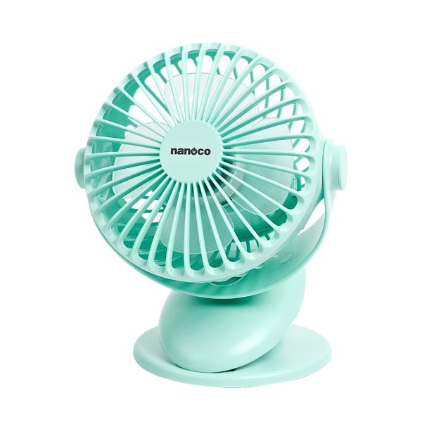 Quạt sạc kẹp 5inch Nanoco Model NRF5210G, màu xanh, sạc từ 3 giờ dùng đến 8 giờ