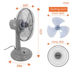 Quạt bàn Nanoco model NTF1207G màu xám (3 chế độ gió, công suất 47W)
