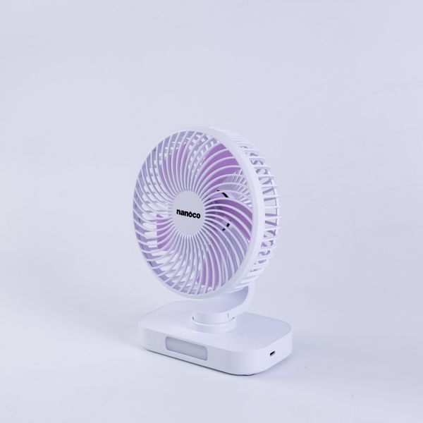 Quạt sạc Nanoco model NRF6219W màu trắng, 6inch, có xoay, có đèn