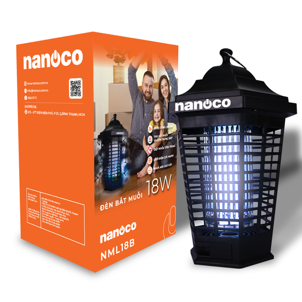 Đèn bắt muỗi Nanoco model NML06B/ NML18B tiêu diệt muỗi với lưới điện mạnh mẽ (công suất 6W/ 8W)