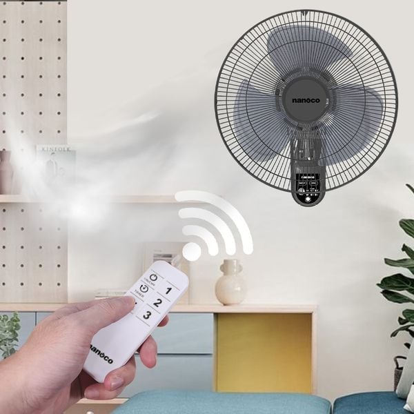 Quạt treo tường Nanoco model NWF1615RC-GR màu ghi (3 chế độ gió, công suất 47W)