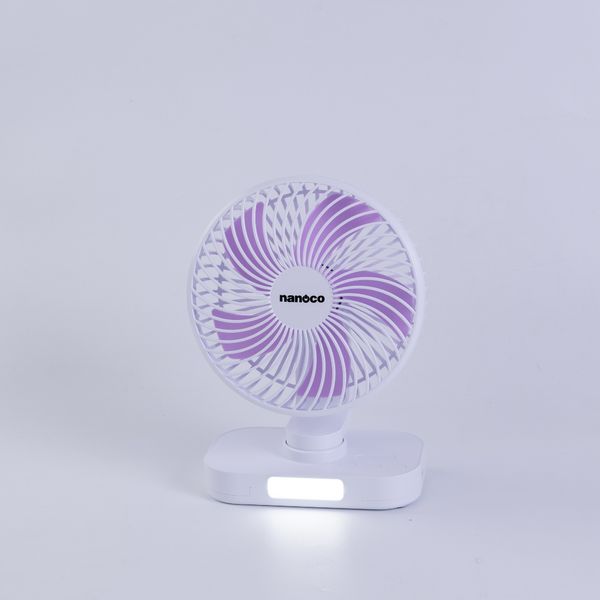 Quạt sạc Nanoco model NRF6219W màu trắng, 6inch, có xoay, có đèn