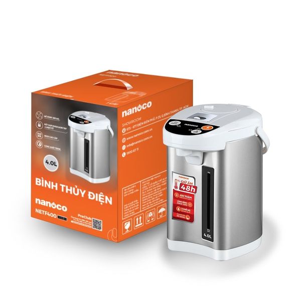 Bình thủy điện Nanoco model NETF320/ NETF400/ NETF500 dung tích 3.2L, 4L và 5L (Công suất 750W)