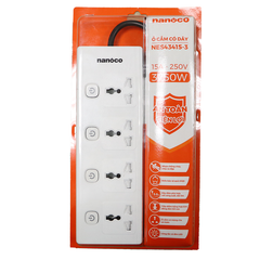 Ổ cắm có dây Nanoco model NES43415 (4 ổ đa năng, 4 công tắc, dây điện 3m và 5m)