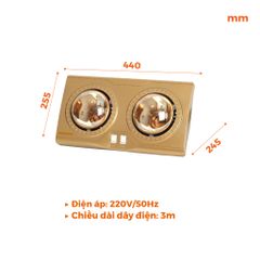 Đèn sưởi gắn tường 2 bóng 550W Nanoco model NBH634BE/NBH649G ( màu beige/vàng đồng)
