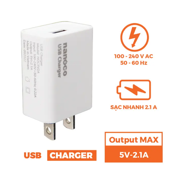 Cốc sạc USB Nanoco Model NUC5V2A