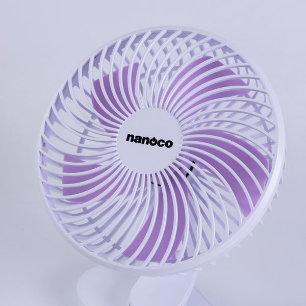 Quạt sạc Nanoco model NRF6219W màu trắng, 6inch, có xoay, có đèn