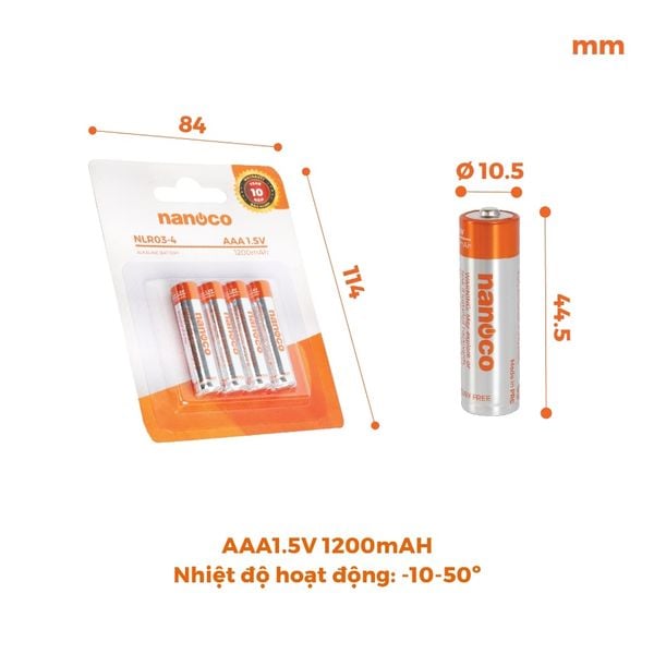 Pin Alkaline AAA 1.5V 1200mAh Nanoco model NLR03-2/ NLR03-4