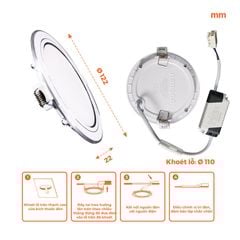 Đèn downlight LED Nanoco φ110 9W viền vàng/ trắng/ bạc (ánh sáng trắng/ trung tính/ vàng)