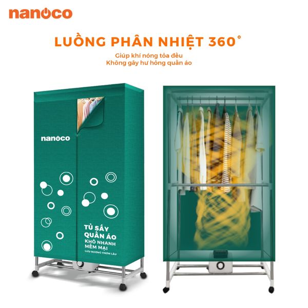 Tủ sấy quần áo Nanoco Model NCD1502 màu xanh, công suất 1500W, (sức chứa ≤ 20kg)
