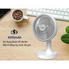 Quạt sạc 8inch Nanoco model NRF6536W, có xoay, có đèn, màu trắng, dùng tối đa 8 giờ