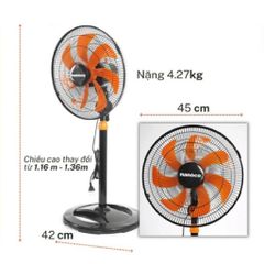 Quạt đứng thân sắt Nanoco NSF1607, 47W, màu đen cam