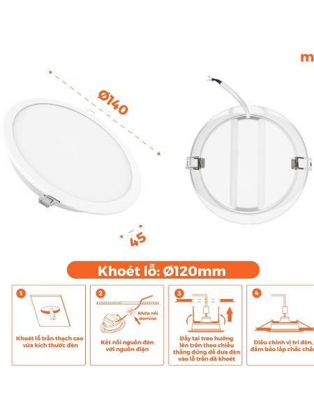 Đèn LED Downlight Eco Ø120 12W Nanoco 4 chế độ màu NED123./ NED124./ NED126./ NED12C.