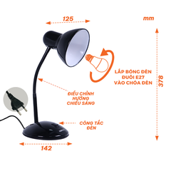 Đèn bàn E27 Nanoco model NDKC02 (không bóng) + tặng kèm 1 bóng Led bulb đui E27- 5W