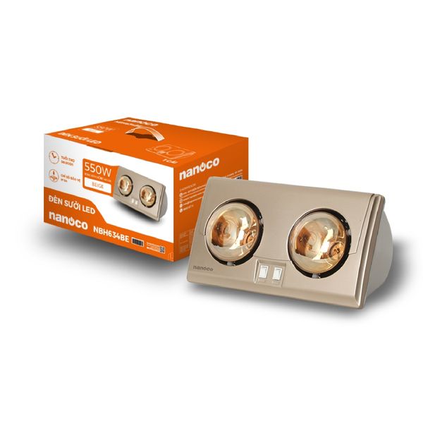 Đèn sưởi gắn tường 2 bóng 550W Nanoco model NBH634BE/NBH649G ( màu beige/vàng đồng)