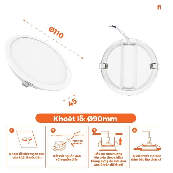 Đèn LED Downlight Eco Ø90 9W Nanoco 4 chế độ màu NED093./ NED094./ NED096./ NED09C.