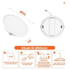 Đèn LED Downlight Eco Ø90 9W Nanoco 4 chế độ màu NED093./ NED094./ NED096./ NED09C.