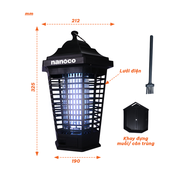 Đèn bắt muỗi Nanoco model NML06B/ NML18B tiêu diệt muỗi với lưới điện mạnh mẽ (công suất 6W/ 8W)
