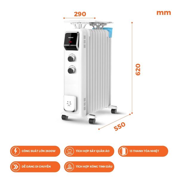 Máy sưởi dầu nút vặn Nanoco model NOH2613 ( Công suất 2600W, 3 mức độ nhiệt)