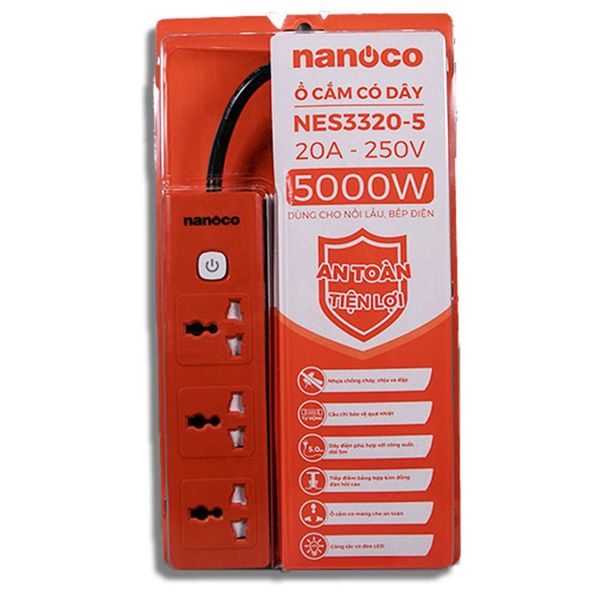 Ổ cắm có dây Nanoco model NES3320-5 (3 ổ đa năng,1 công tắc, dây điện 5m)