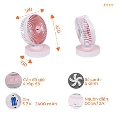 Quạt sạc điện mini Nanoco model NRF6215 (5 cánh, công suất 5W)