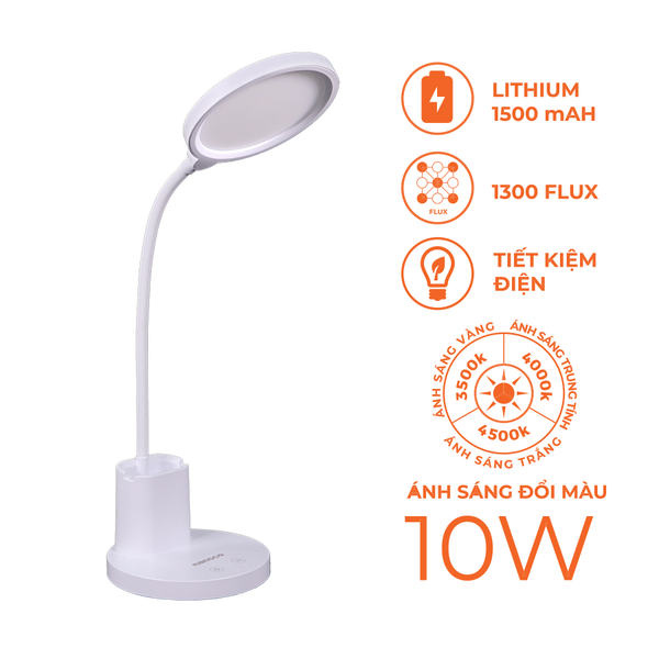 Đèn bàn LED Nanoco model NDK10WC (10W, màu trắng, nhiệt độ màu ánh sáng tùy chỉnh)
