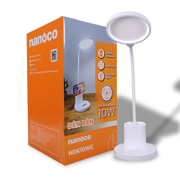 Đèn bàn LED Nanoco model NDK10WC (10W, màu trắng, nhiệt độ màu ánh sáng tùy chỉnh)