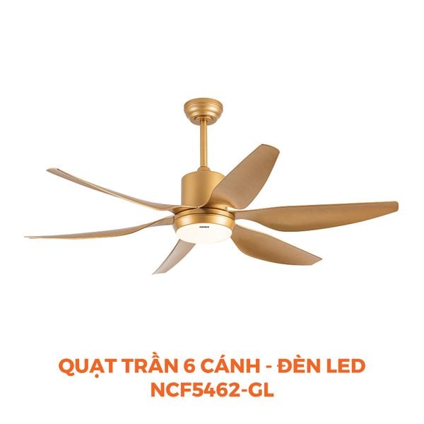 Quạt trần 6 cánh - Đèn LED có remote Nanoco model NCF5462-GL/SL (Công suất 69W, Động cơ DC)