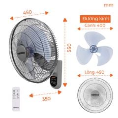 Quạt treo có remote Nanoco model NWF1612RC (3 cấp độ gió, công suất 47W)
