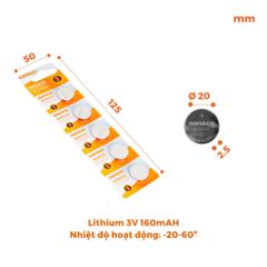 Pin Lithium 3V 160mAh/220mAh Nanoco model NCR2025/ NCR2032  (5 viên/vỉ )