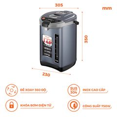 Bình thủy điện Nanoco model NETF320/ NETF400/ NETF500 dung tích 3.2L, 4L và 5L (Công suất 750W)
